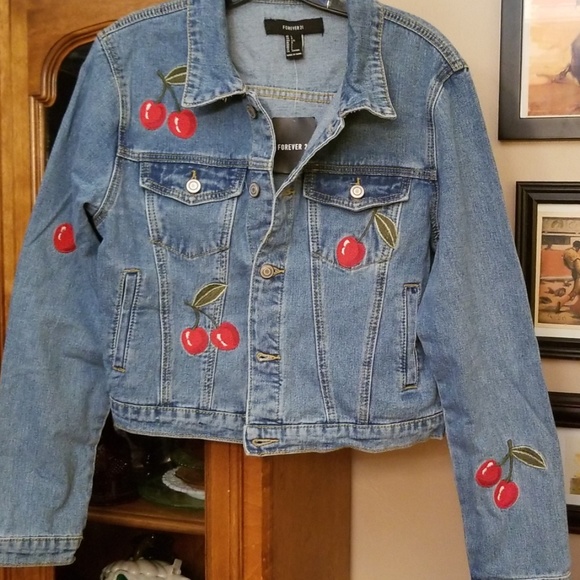 Jean Jacket Cherry Embroideredl 